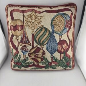 VTG Christmas Tapestry Pillow Throw Holiday Ornament Needlepoint Accent 11"